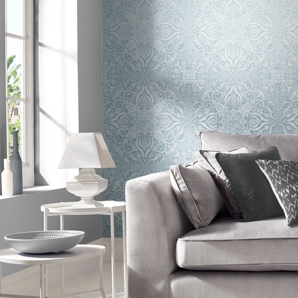 Souk Tile Wallpaper 104371 by Graham & Brown in Sky Blue